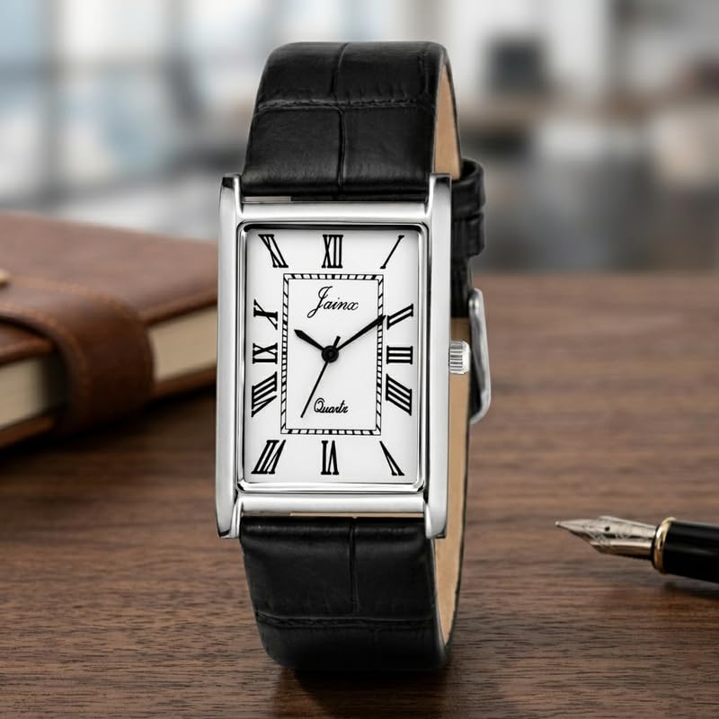 Image of jainx Executive Rectangular Shape Black Leather Strap Analog Wrist Watch for Men