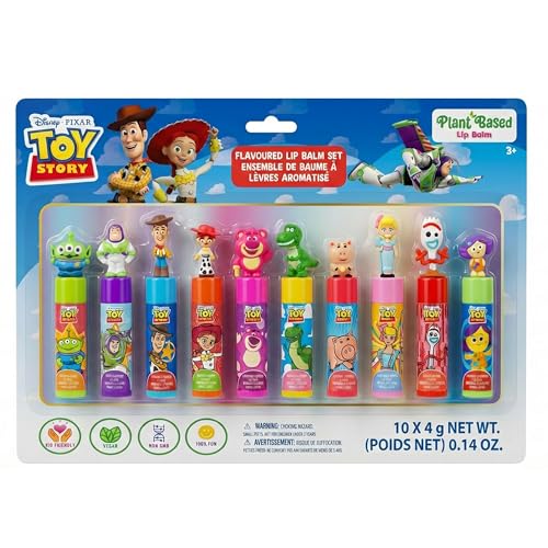 Disney Pixar Toy Story 10 bálsamos labiales hidratantes de origen vegetal con tapón, set de maquillaje para niñas, niños y bebés, de Townley Girl