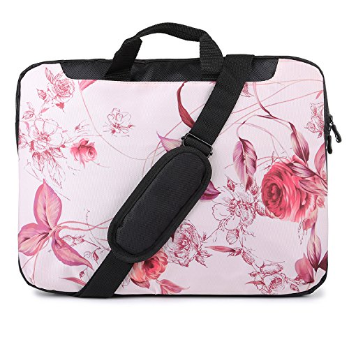 TaylorHe Funda para portátil (15' / 40cm) Bolso de Bandolera para 15'-15,6' Laptop con Bolsillos Laterales para Accesorios Samsung/Acer/Toshiba/Macbook, diseño de Flores, Rosa