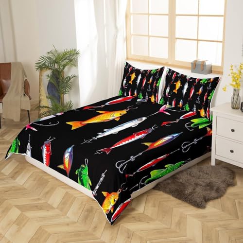 Colorful Fish Bedding Set, King Size Duvet Cover With Fishing Hook Theme, Sea Animal Comforter Cover for Kids Boys, Girls - Image 3