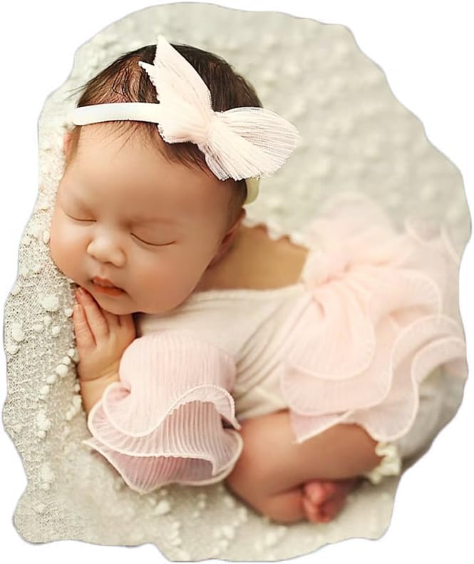 Image of Cuvstvo Newborn Photography Outfits Girl Newborn Girl Photoshoot Outfit Baby Photoshoot Props Baby Girl Ruffle Romper Photography Infant Photo Shoot Outfits Girls