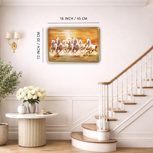 Image of XOPY Seven Running Horses with Golden Frame | Vastu 7 horses Raw Pyrite Painting for Home, Office & Living Room Wall Decore | 12X18 Inch Sparkle Laminated Frame | Best For Gifting (3056, 12X18)