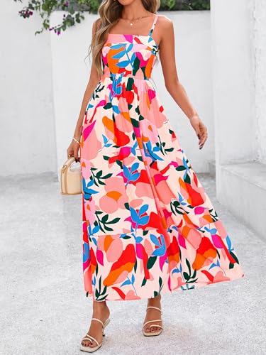 Image of PRETTYGARDEN Women Summer Maxi Dresses 2026 Spaghetti Strap Boho Floral Striped Wedding Guest Beach Vacation Flowy Long Dress