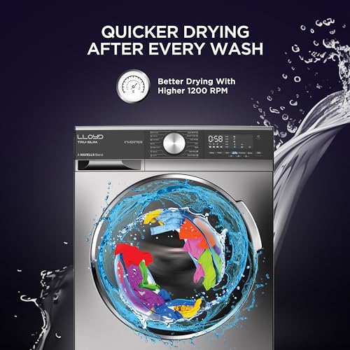 Image of Lloyd Tru Slim 7 kg 3 Star Fully Automatic Front Load Washing Machine |1200 RPM | Detergent Storage Zone | 14 Wash Programs | In-Built Heater | Reload Function, GLWF703TSGGB, Graphite Black)