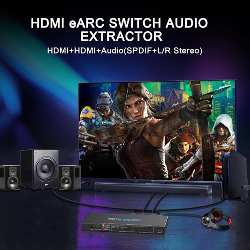 Image of HDMI 2.1 Switch 4K 120Hz 4 in 1 Out with Audio Extractor VRR ALLM HDCP2.3 ARC eARC HDR CEC SPDlF Optical and 3.5mm Audio,D-olby Atmos,Digital EDID for PS5 Xbox NVIDIA AMD