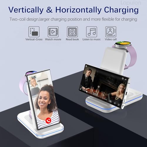 Image of Wireless Charging Station for Samsung /Android, Fast Wireless Watch Charger Station Compatible for Samsung Galaxy S26 Ultra /S25 /S24+ /Z Flip 7 /6 Fold 7 /6, Watch8 /7 /Pro /Active 2 Galaxy Buds3 /2 Pro(White)