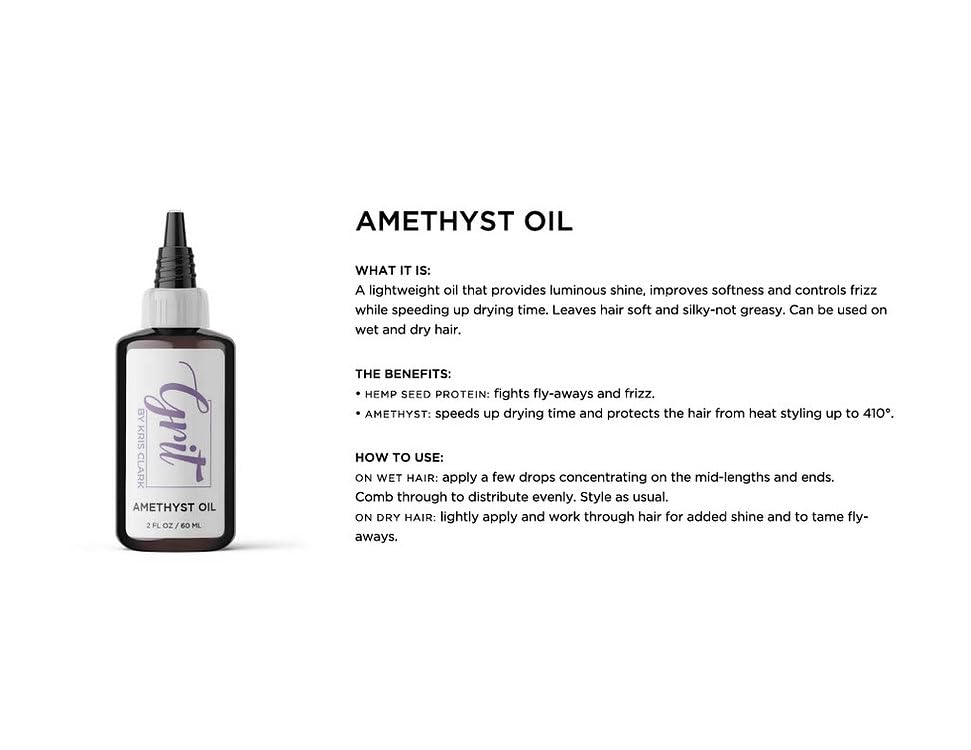 Amethyst Oil - Lightweight hair styling and beard oil, Fights fly-aways and frizz while protecting from heat damage
