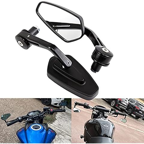 Bar End Mirrors - Universal Motorcycle Rear View Mirrors CNC Aluminum Alloy Side Mirrors for 7/8" Hollow Handlebar of Street Sport Bike Cruiser Scooter Cafe Racer Cover