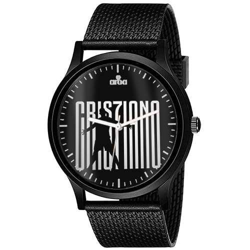 Watch New Analog Watch for Cristiano Ronaldo Art Design Model: 738 - Metal Type Black Strap, Black Dial for Men, Stylish Watch for Boys