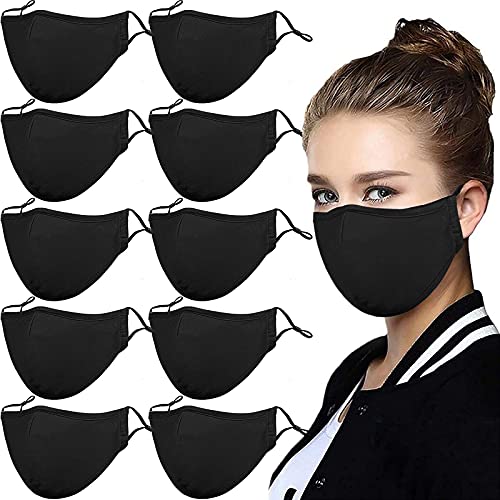 YYTDAISHU 10 Pack Black Reusable Breathable Cloth Face Protection, Adjustable Washable Male and...