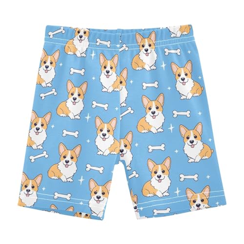Corgi Dog with Bones Girls Shorts Elastic Waist Sports Shorts Girls Leggings Pants for 4-10 Years
