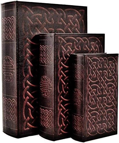 Bellaa 28052 Decorative Book Box Globe Boho Farmhouse Cottage Country Home Decor Old World Map Antiques Vintage Retro Invisible Secret Storage Faux Leather Wood Magnetic Brown Set of 3