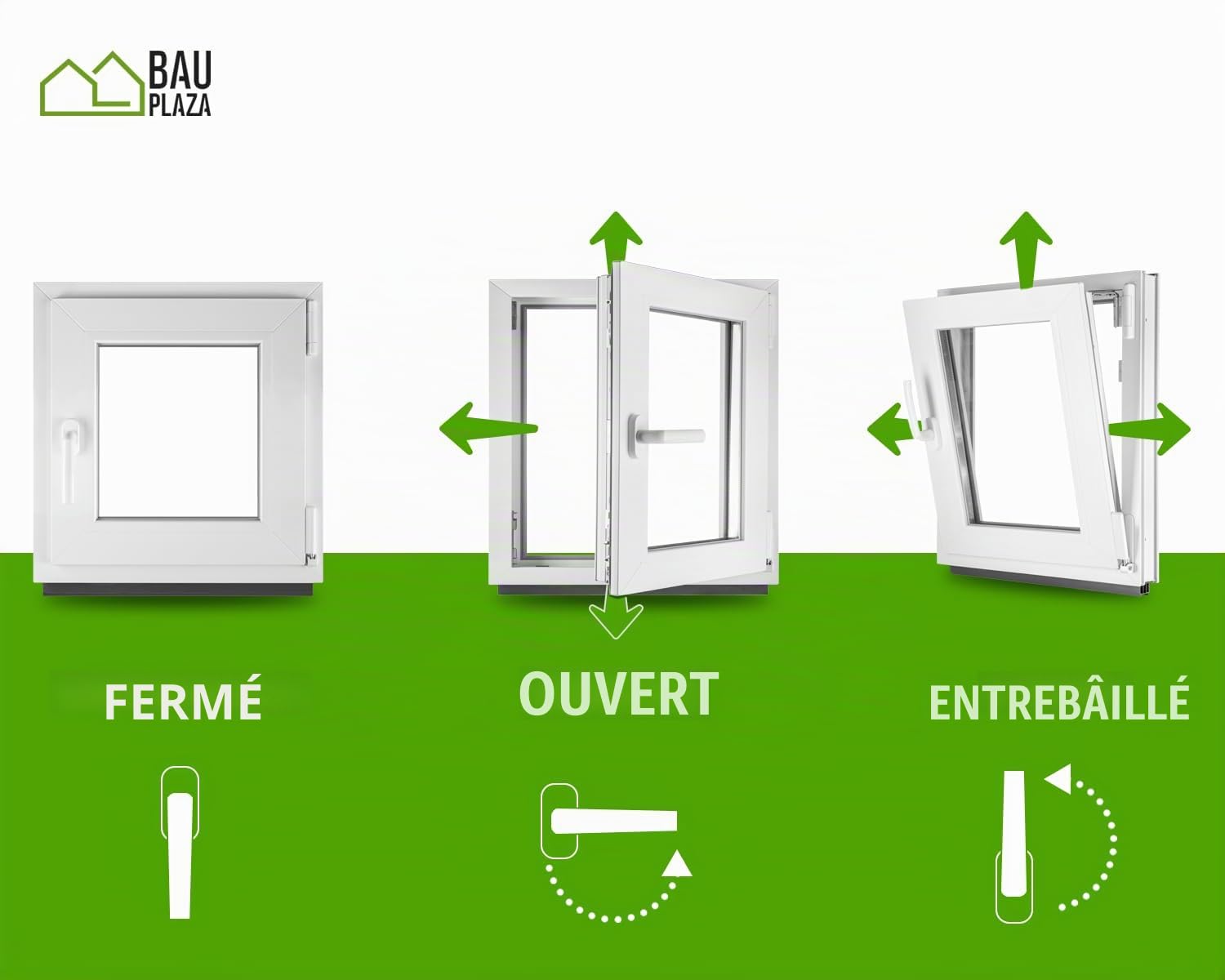 Fenêtre en PVC blanc double vitrage 4/24/4 LxH 80 x 80 cm d'ouverture Droite Toutes les tailles 800 x 800 mm Oscillo-battant 1 vantail - BauPlaza