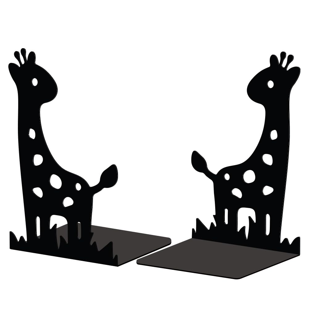 Peacoblue Metal Book Ends Stopper Holder Stand for Shelves Decorative 13.46x10.9x20cm Modern Creative Heavy Duty Study Bookends Stoppers Holder Stand for Desk Shelf 1 Pair (Giraffe)