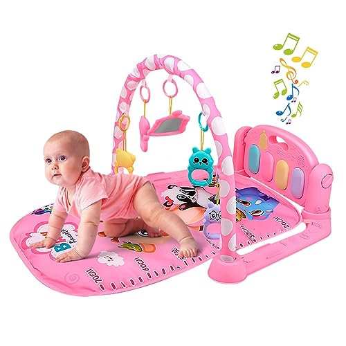 Raganet, Baby Gym Musical, Gimnasio Para Bebés Con Piano Juguete, Tapete Con Juegos, Diseños Divertidos: Reno Rosa