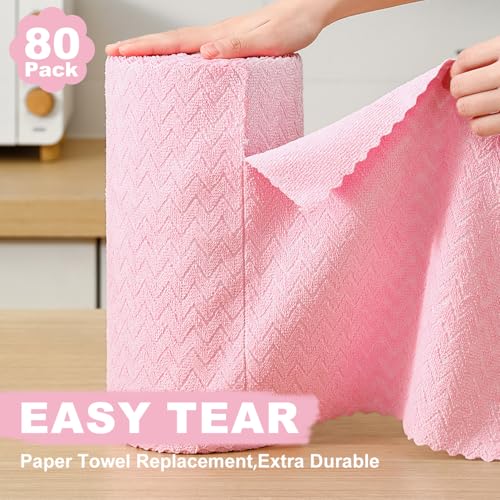 Image of 80 Pack Microfiber Cleaning Cloth Roll Reusable Paper Towels 12 inchx12 inch Tear Away Cloth,Absorbent Dish Rags for House Kitchen,Wash Cloths,Lint Free Rags for Window Cars Cleaning Supplies