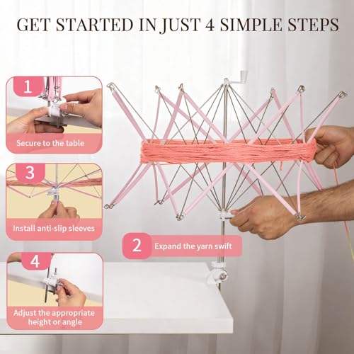 Image of SPEENSUN Yarn Swift, Adjustable Angle /Height Yarn Umbrella Turn Loose Yarn into Tidy Skeins, Easy to Install and Foldable, Perfectly Paired with Yarn Winder, with Storage Bag and Packaging Box