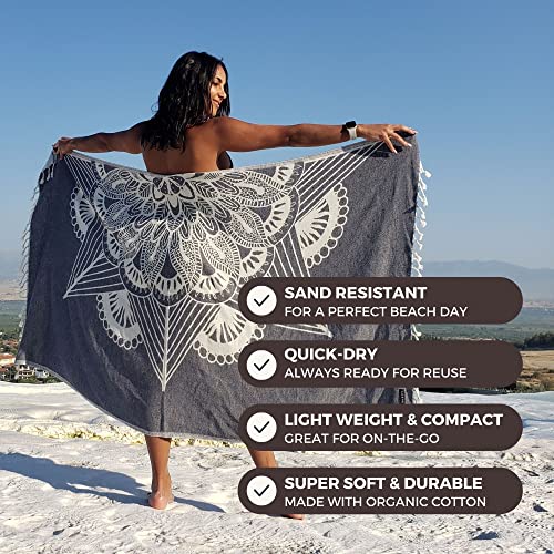 Feshka Sand Free Turkish Beach Towel (37 X 67) Quick Dry Bath Towel, Oversized Beach Blanket, Lightweight For Travel - Made With 100% Organic Turkish Cotton - Frozen (Navy) #TOP1