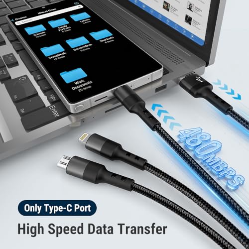 Image of COSTAR 3 in 1 USB Fast Charging Cable Nylon Braided Multiple 2.4A Charging Cable, Compatible For All Smartphone, Iphones and Android, iOS and Type C Devices (1.25M)