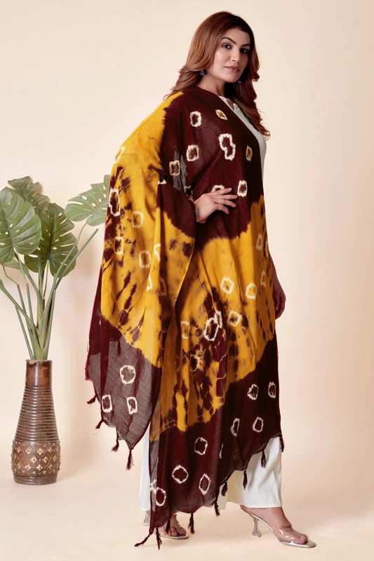 Image of Traditional Bandhani Dupatta for Women Soft Cotton Blend with Tie-Dye Print and Elegant Design for Ethnic
