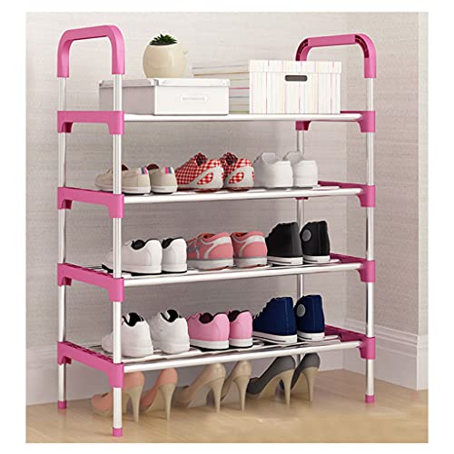 Shoe Shelf Shoe Rack Shoe Organizer 4 Tier Shoe Rack, Shoe Organizer for Closet, Entryway, Space Saving Shoe Shelf, Stackable Free Standing Shoe Rack Shoe Stand Shoe Storage (Color : Black) (Pink)