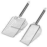 APLSTOW 2 PC Stainless Steel Cat Litter Scoop,Kitty Litter Scooper,Built-in 2 Types of Gap, Heavy Duty and Easy Clean Cat Scooper for Litter Box