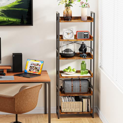 Cheersstar-6-Tier-Bookshelf-6-Tier-Industrial-Bookcase-Standing-Bookshelves-Tall-Display-Rack-with-Steel-Frame-for-Living-Room-Bedroom-118-x-20-x-69-Inches-Rustic-Brown