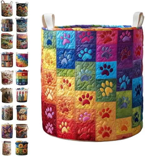 Image of Quilted Laundry Baskets with Handles, Large Floral Fabric Hampers, Extra Soft Boho Chic Storage Organizer for Nurseries, Collapsible Clothes Bins, Portable Bedroom Washing Container