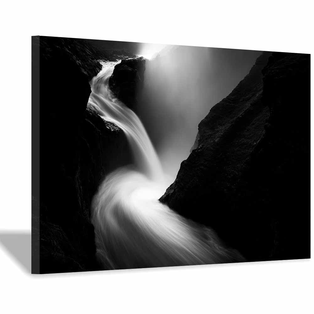 HOQIU Black And White Canvas Pictures Monochrome Waterfall prints for walls, canvas wall art, for Living Room Bedroom Bathroom Home Office Wall Decoration(Multicolor)-70x100cm Framed