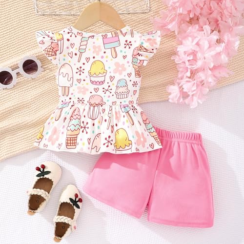 Image of Girls Summer Outfits Toddler Baby Girls Short Sets 2 Piece Clothing Set Flutter Sleeve Shirt and Short 2-7 Years