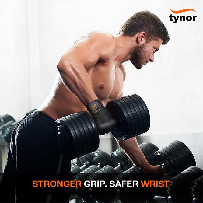 TYNOR Training Gym Gloves Padded Weight Lifting Gloves with Wrist Wrap Extra Grips Adjustable Full Palm Protection Fitness Fingerless Glove for Men & Women, Crossfit, Climbing,1 Pair - Image 5