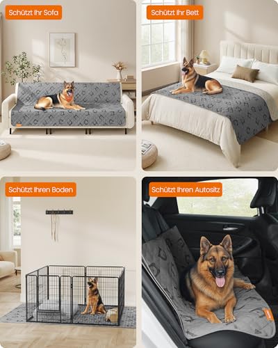 Feandrea wasserdichte Hundedecke, Decke, 208 x 132 cm, Autoschondecke für Haustiere, Sofaschutz, maschinenwaschbar, rutschfeste Unterseite, Stepp-Design, Taubengrau PPB027G01
