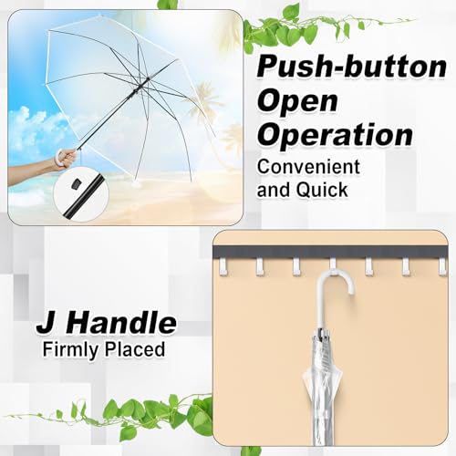 60 Pack Clear Wedding Umbrellas Bulk Transparent Auto Open Stick Umbrellas Windproof Waterproof Large Canopy Umbrella with White European J Hook Handle for Wedding Bride Groom Photography Golf Outdoor4