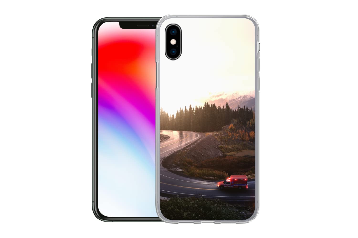 MuchoWow Funda para iPhone XS - Una Ambulancia circula por una Carretera sinuosa - Funda de Silicona/Funda Blanda para teléfono móvil