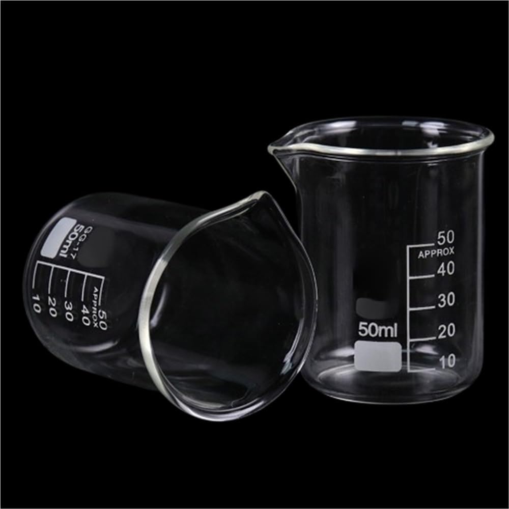 Vaso de precipitados Transparente para Laboratorio de química, Capacidad de 50 ml, de Forma Baja, de Vidrio Transparente Espesado con Pico, 1 Unidad