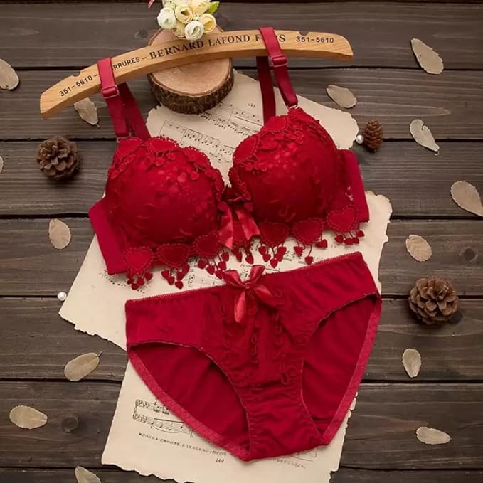 Image of Brachy Women Elegant Lace Push Up Bra Panty Set Bridal Set Underwired Lingerie Set for Women Solid Padded Set Honeymoon Bikini Set