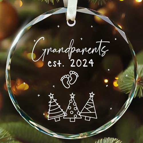 Grandparents Gifts - First Time Grandparents Gifts for Grandma, Grandpa - Promoted to Grandpa 2024, Announcement Ornament for New Grandma 2024 - Glass Ornament