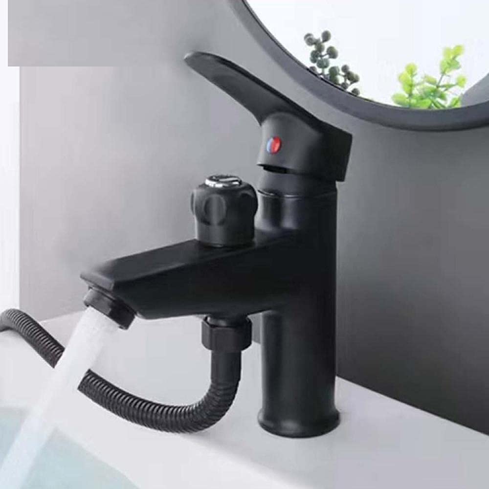 Robinet De Salle De Bain Brosse Salle De Bains Matériaux De Construction Quincaillerie Lavabo Monotrou Cuivre Bouton À Double Usage Douche Externe Robinet Lavabo Chaud Et Froid Noir