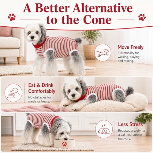 Image of Dog Surgery Recovery Suits, Sleeveless Dog Recovery Suit Female, E-Collar & Cone Alternative Surgical Suit for Small and Medium Dogs After Surgery, Striped Dog Onesie Pajamas