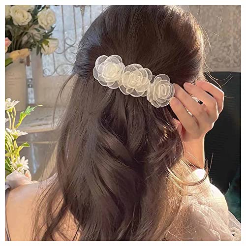Xduargs Vintage Flower Hair Clips Camellia Flower Wedding Hair Clips French Flower Hair Barrettes Lace Tulle Flower Hairclips Decorative Hair Accessories for Women Headdress(Champagne)