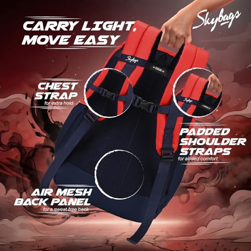 Image of Skybags Kenshi 34L Casual Backpack for Boys & Girls with 3 Compartments & Adjustable Shoulder Strap | Quick Access Front Pocket | Rain Cover | Perfect for School & Travel - Unisex