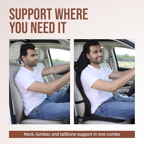 Image of Memory Foam Car Comfort Combo | 3 Piece Cushions Set (Backrest, Seat Cushion, Headrest) | Complete Orthopedic Travel Kit for Road Trips & Daily Commute (Black)