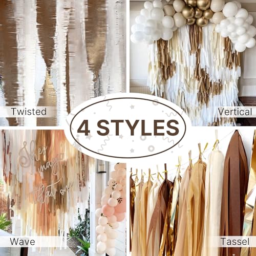 Image of PartyWoo Crepe Paper Streamers 8 Rolls 656ft, Pack of Brown, Gold, Sand White Party Streamers, Crepe Paper for Birthday Decorations, Party Decorations, Wedding Decorations (1.8 In x 82 Ft /Roll)