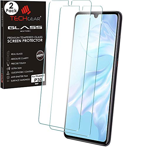 TECHGEAR [2 Pack] Screen Protector fits Huawei P30, GLASS Edition Genuine Tempered Glass Screen Protector Guard Cover Compatible with Huawei P30