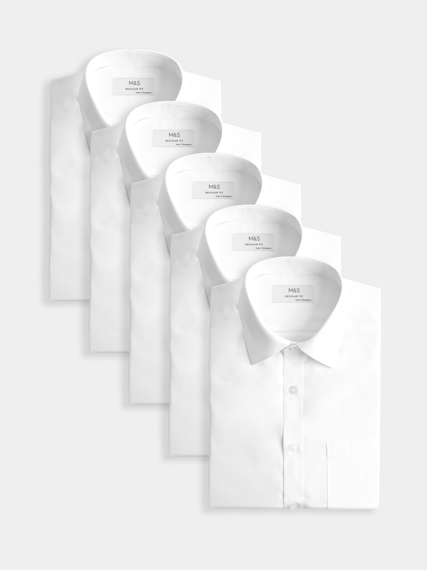 Marks & Spencer 5-Pack Uomo Camicie vestibilità Regolare Stiro Facile a Maniche Corte