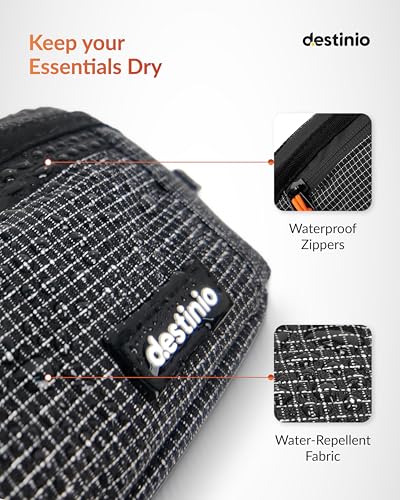 Image of Destinio Waist Bag for Men & Women | Travel Fanny Pack Pouch with Waterproof Zippers & Back Pocket | Anti-Theft Design, Key Holder, Adjustable Strap | Hip Bag for Hiking, Gym, Passport (Orange Zipper)
