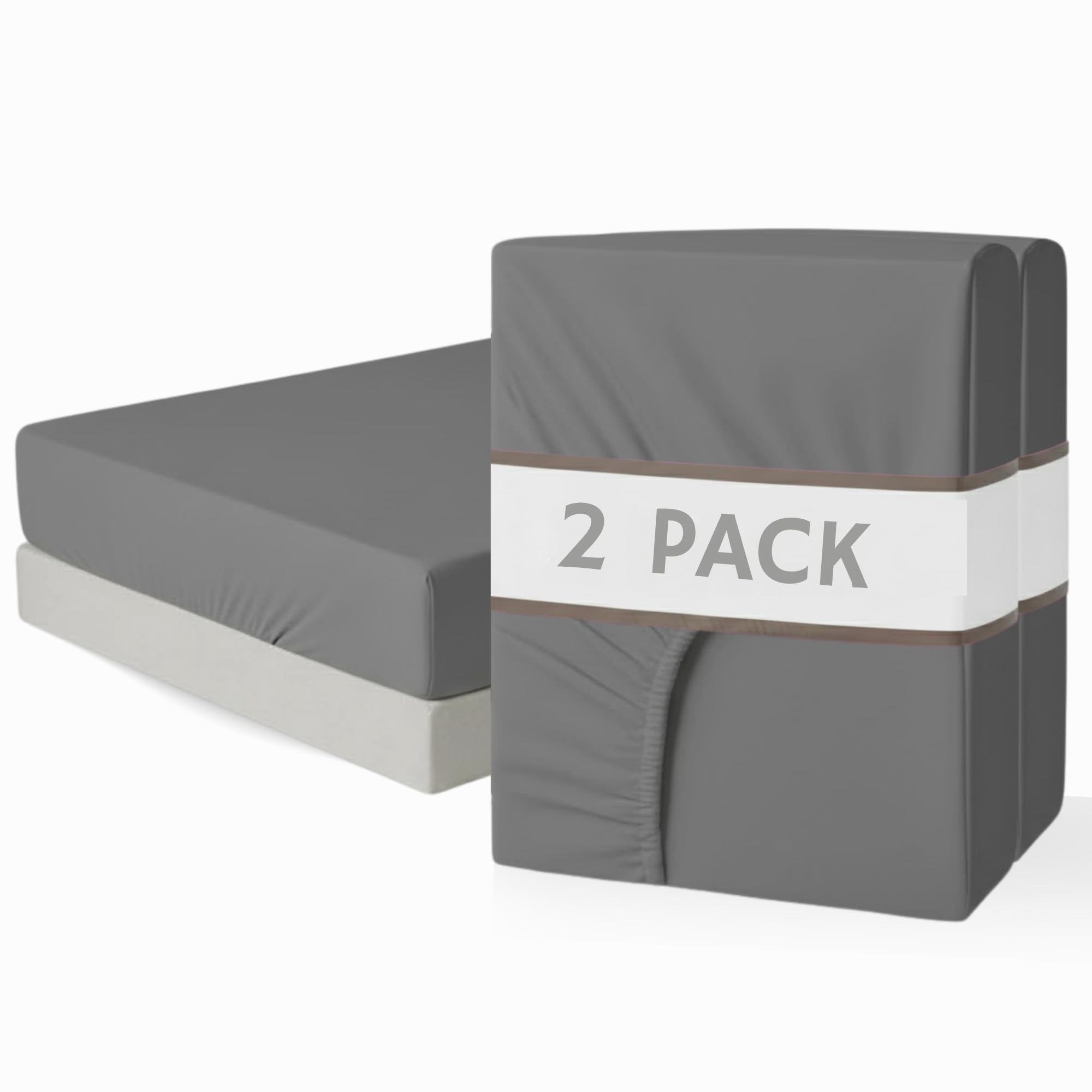 AHS Bedding 2 Pcs Double Fitted sheet, Grey Easy Care Brushed Microfibre Bottom Sheet, 11.81″(30cm) Deep Elastic Corners, Soft Breathable & Washable Bedsheet