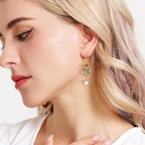 Vintage Beetle Scarab Bug Dangle Earrings for Women, Imitation Pearl Insect Drop Dangle Earrings Renaissance Victorian Style Jewelry Earrings Egyptian Earrings for Party Gifts3