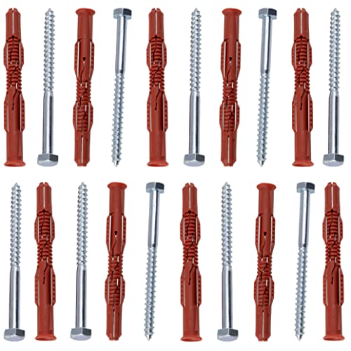 AERZETIX - C65001 - Juego de 10 tacos 10x100mm para ladrillos huecos/hormigón celular + 10 tornillos Ø7x100mm con cabeza hexagonal - en nylon/metal - fijación materiales huecos trabajos taladrado