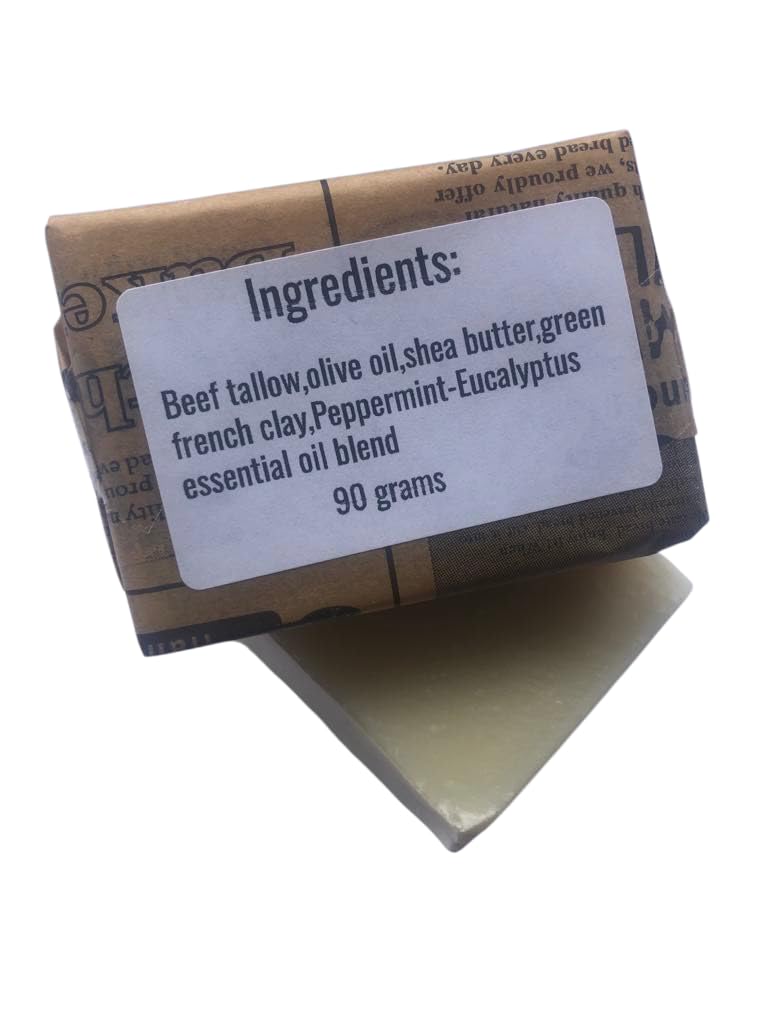 Peppermint -Eucalyptus Tallow Soap/handmade/natural/green clay/old fashion/bath/shower/menthol, 1 g (Pack of 1) - Image 2